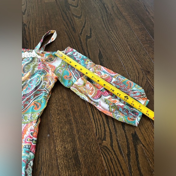 SPENSE Women’s S Orange Boho Paisley Off-The-Shoulder Puffed Sleeved V-Neck Top - Picture 10 of 11